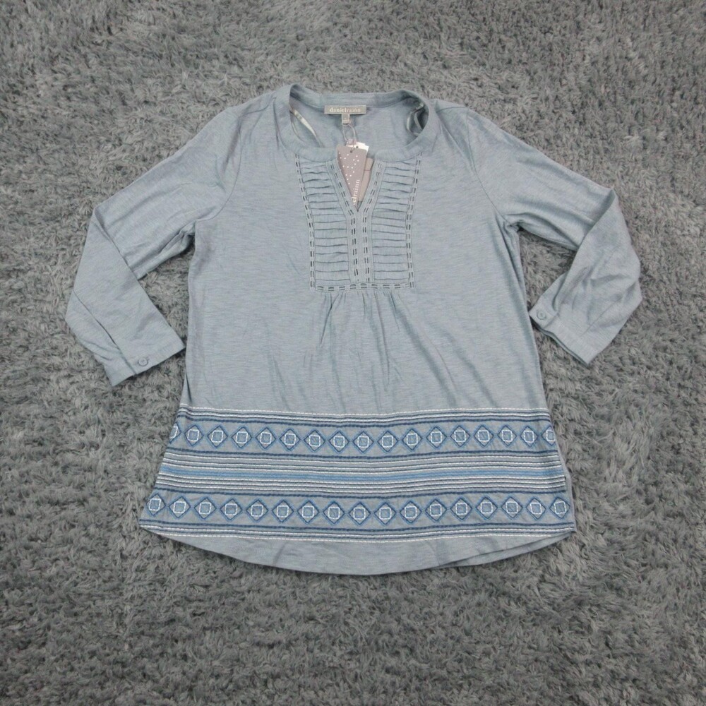 Daniel Rainn Shirt Womens Small Blue Patoke Split Neck Knit Blouse NWT